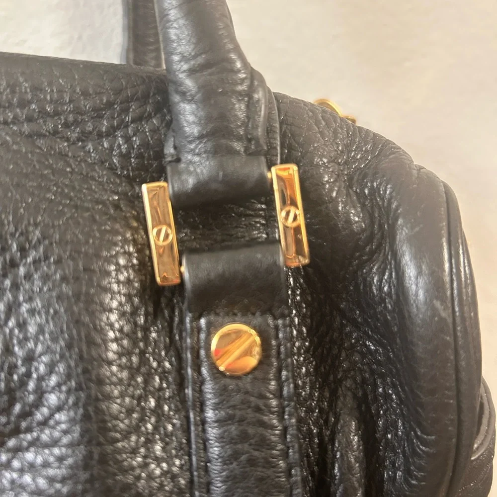Tory Burch Amanda Satchel Purse Black Leather Handbag with Gold Accents - Picture 4 of 10